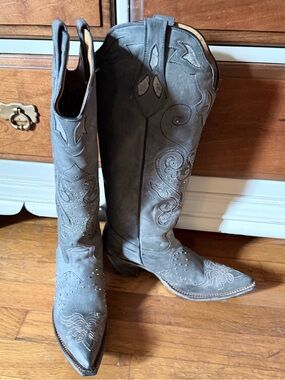 Johnny Ringo Gray Embroidered Over-the-Knee Western Boots